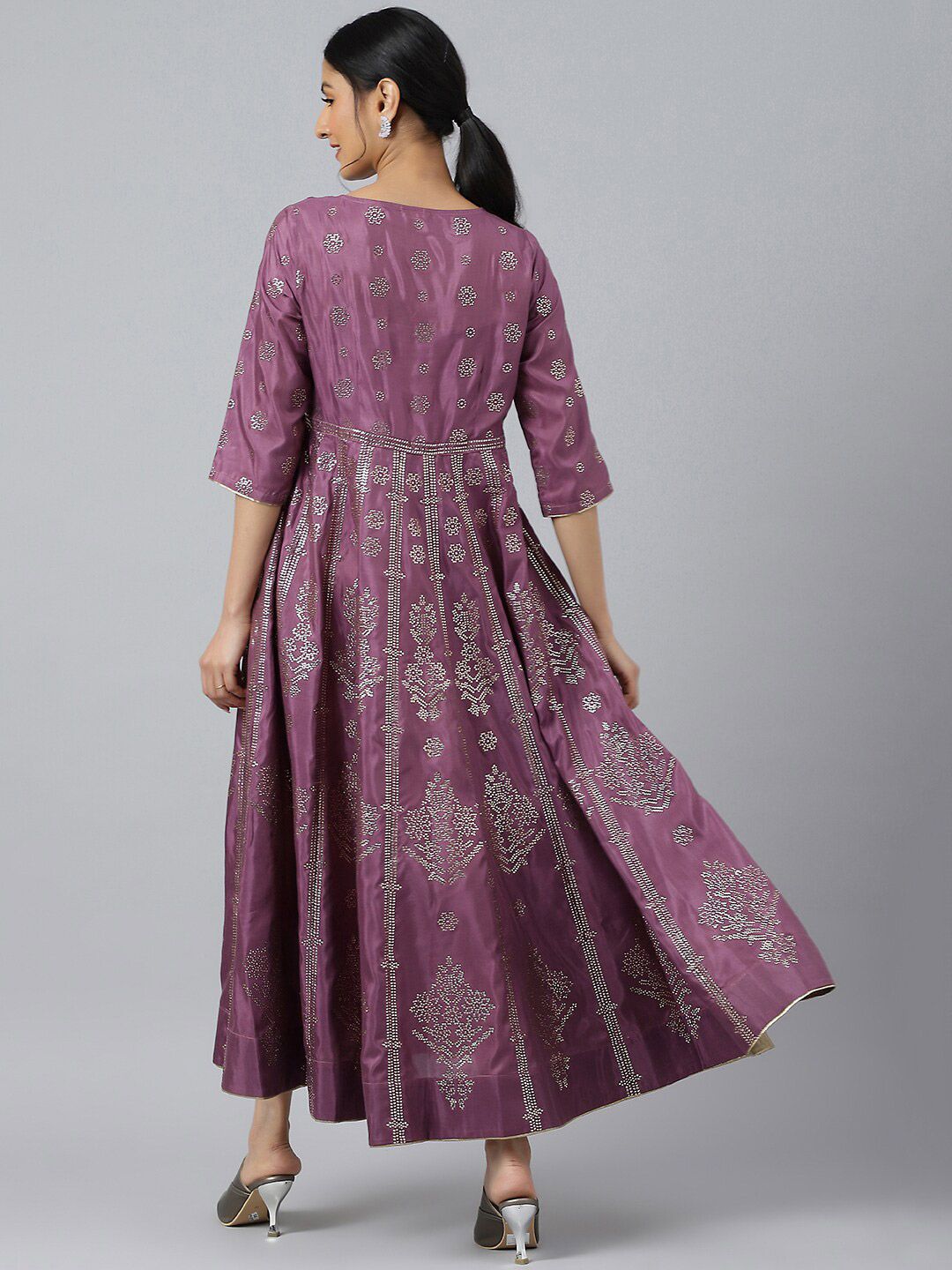 W Purple Ethnic Motifs Ethnic Maxi Dress