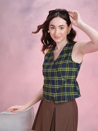 DressBerry Tartan Checked Wrap Top with Tie-ups