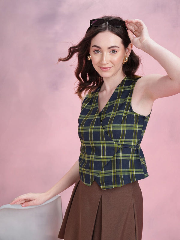 DressBerry Tartan Checked Wrap Top with Tie-ups