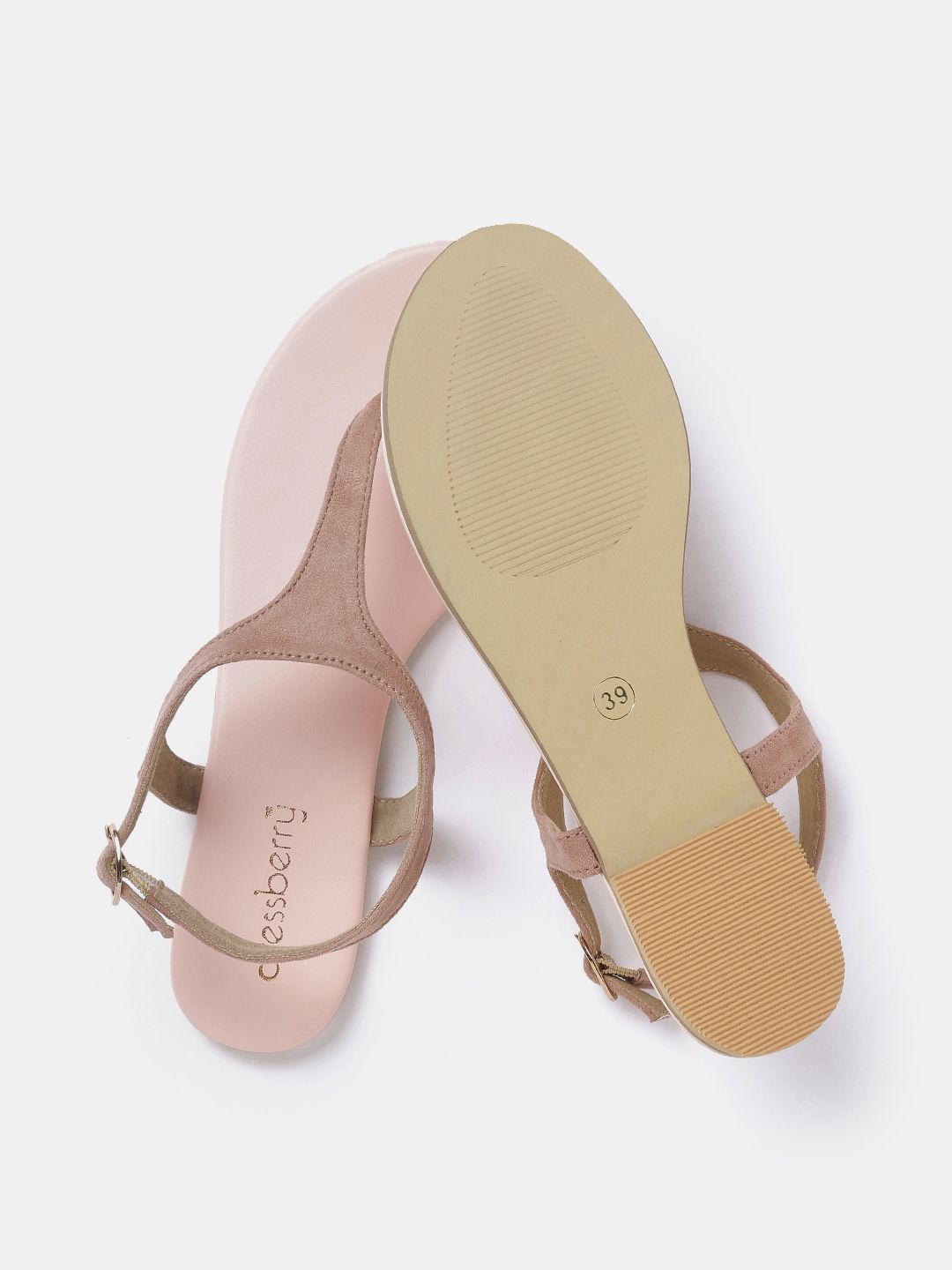 DressBerry Women Dusty Pink Solid T-Strap Flats