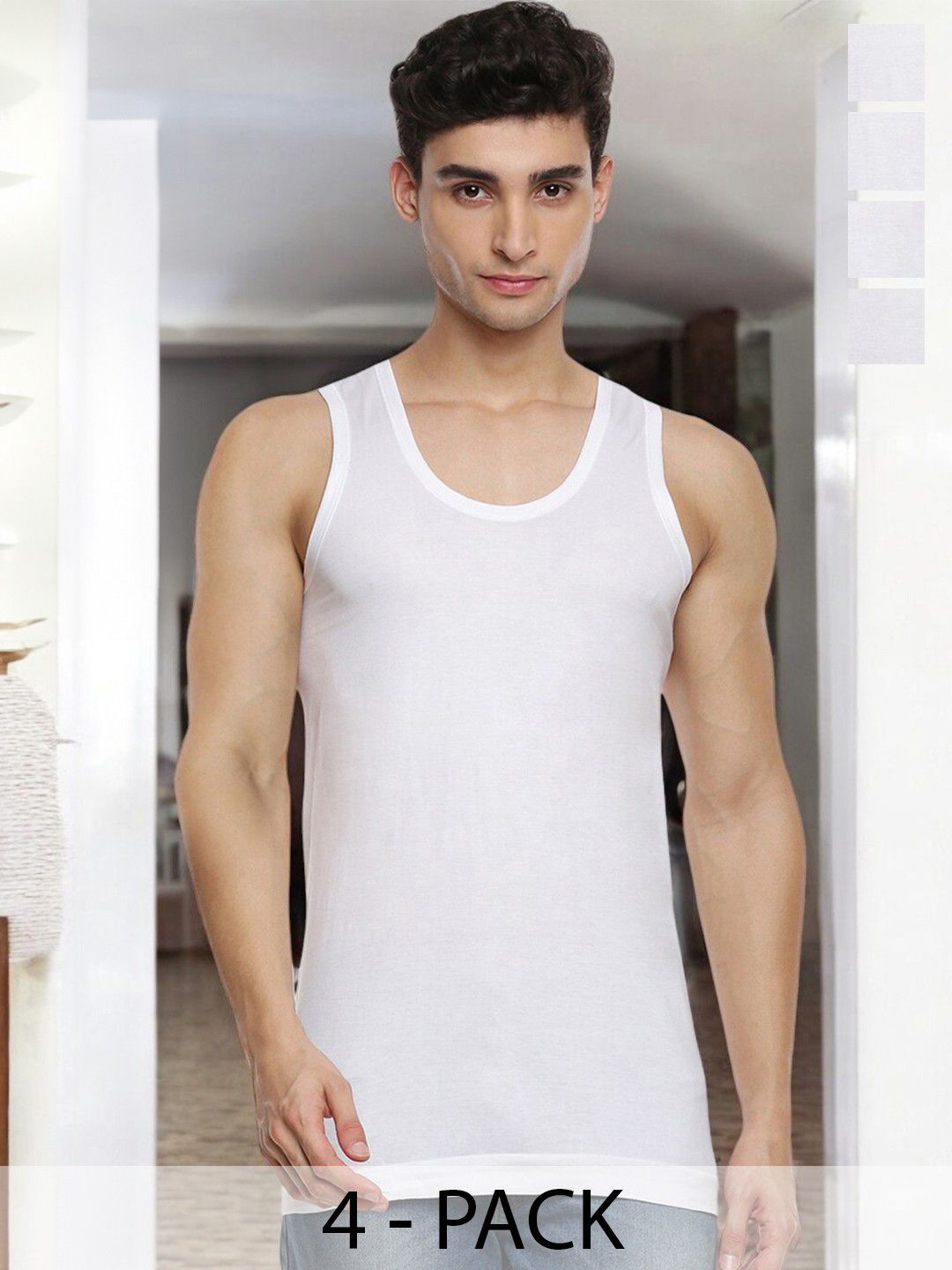 Ramraj Pack of 4 Men White Scoop Neck Sleeveless Cotton Innerwear Vest