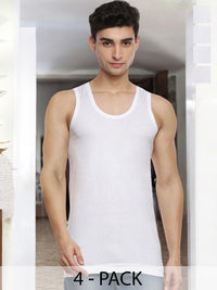 Ramraj Pack of 4 Men White Scoop Neck Sleeveless Cotton Innerwear Vest