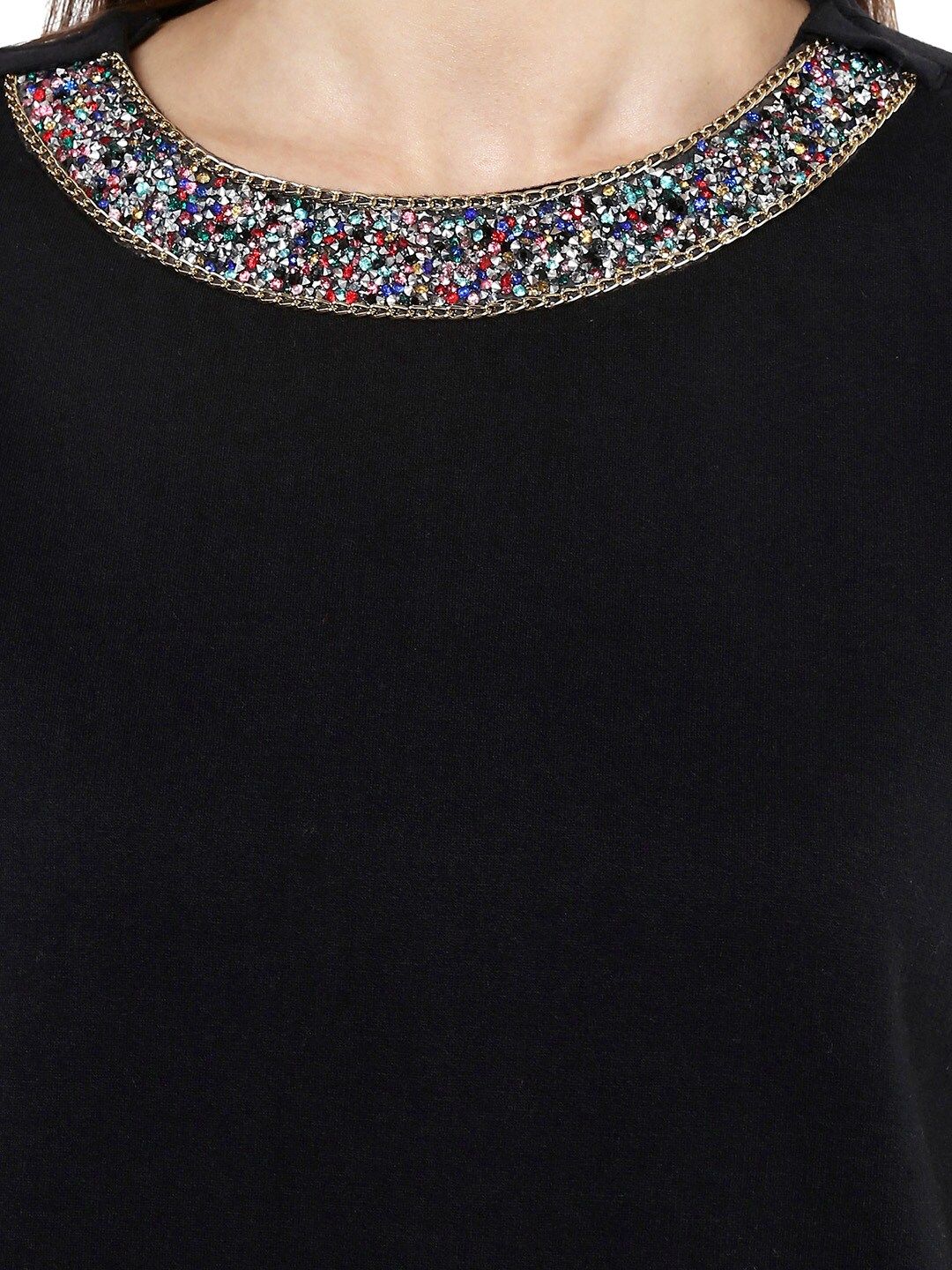 SASSAFRAS Black Fleece Sweatshirt with Embellished Detail
