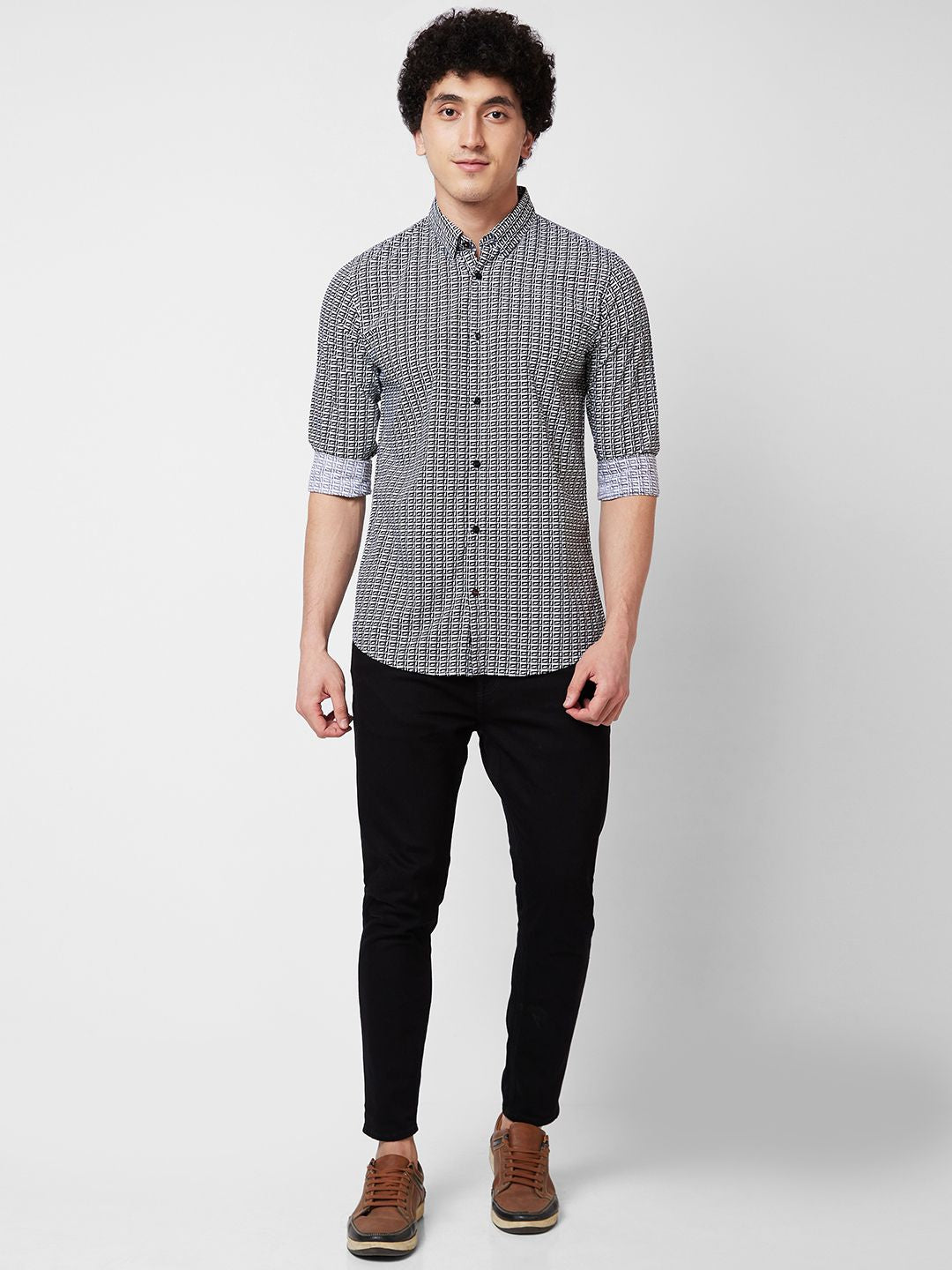 SPYKAR Geometric Printed Spread Collar Cotton Casual Shirt