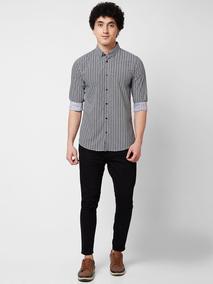 SPYKAR Geometric Printed Spread Collar Cotton Casual Shirt