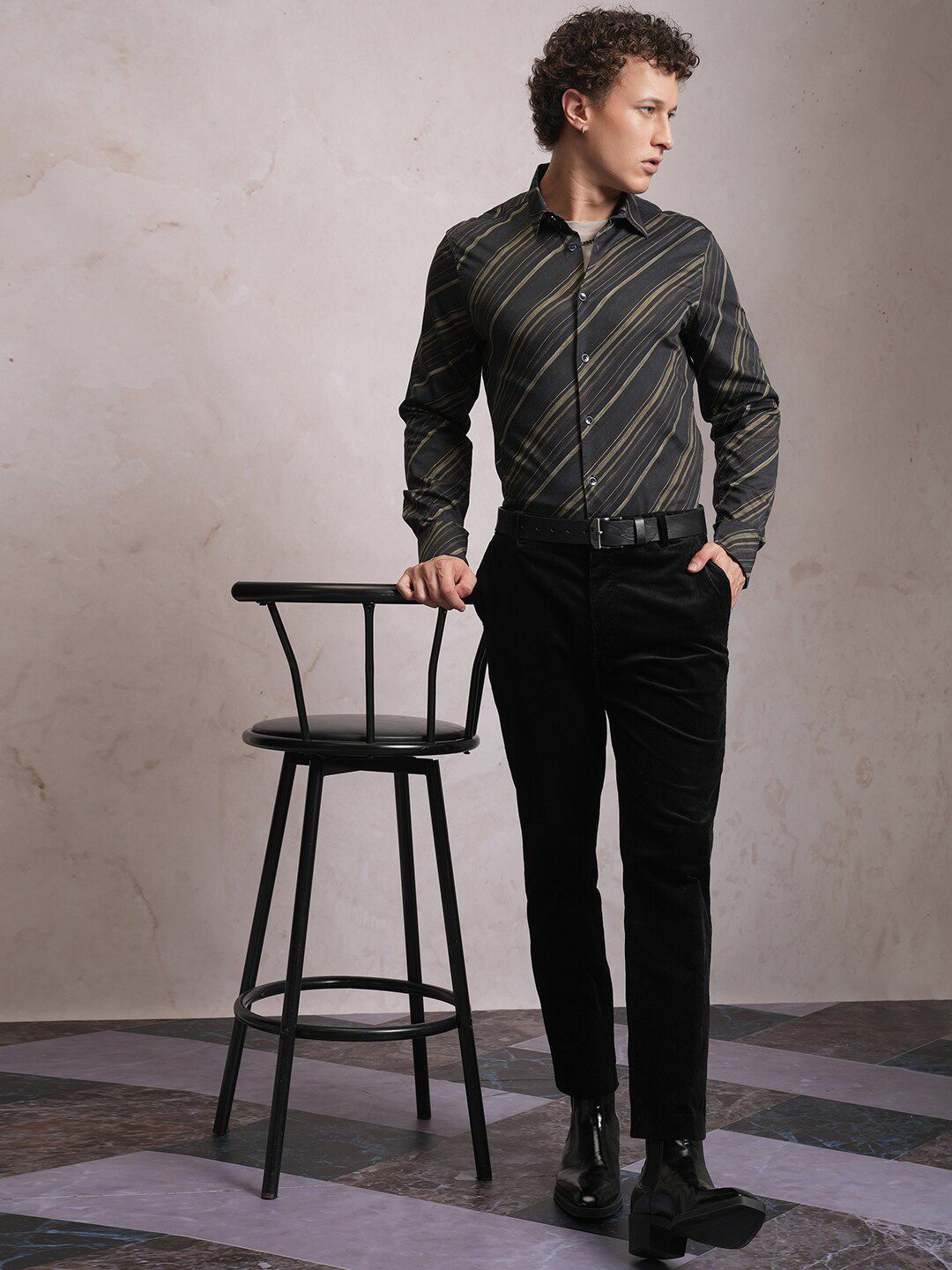 LOCOMOTIVE Luxe Striped Satin Party Shirt