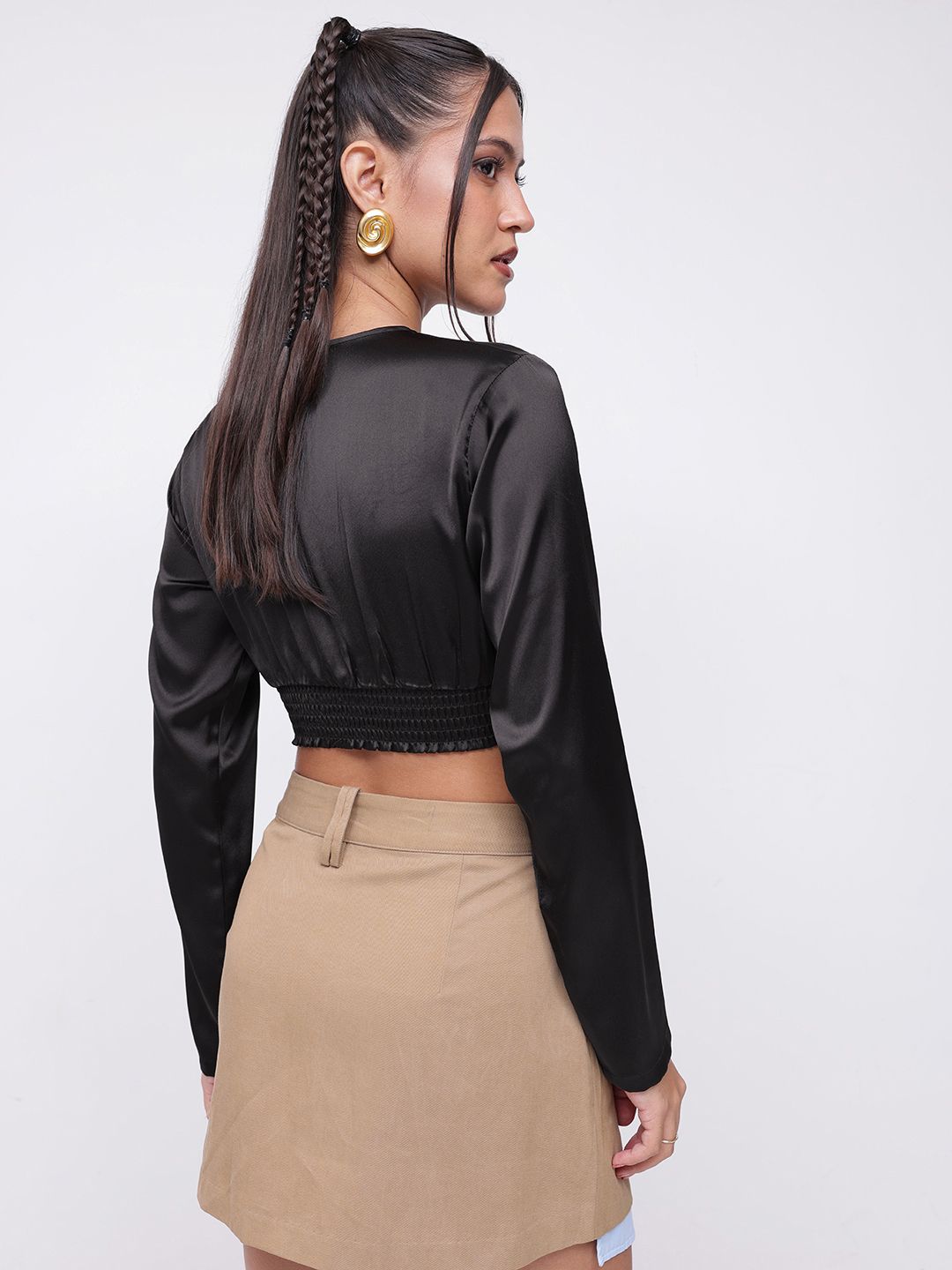 DressBerry Dark Dimness Satin Finish V-Neck Crop Top