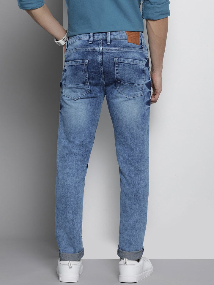 The Indian Garage Co Men Blue Mildly Distressed Light Fade Cropped Stretchable Jeans