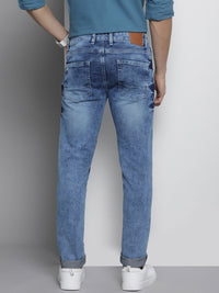 The Indian Garage Co Men Blue Mildly Distressed Light Fade Cropped Stretchable Jeans