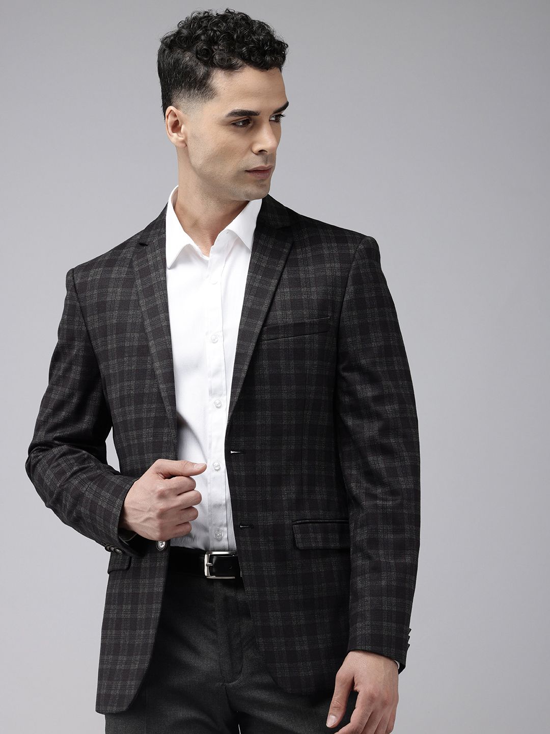 Park Avenue Super Slim Fit Checked Single Breasted Formal Blazer