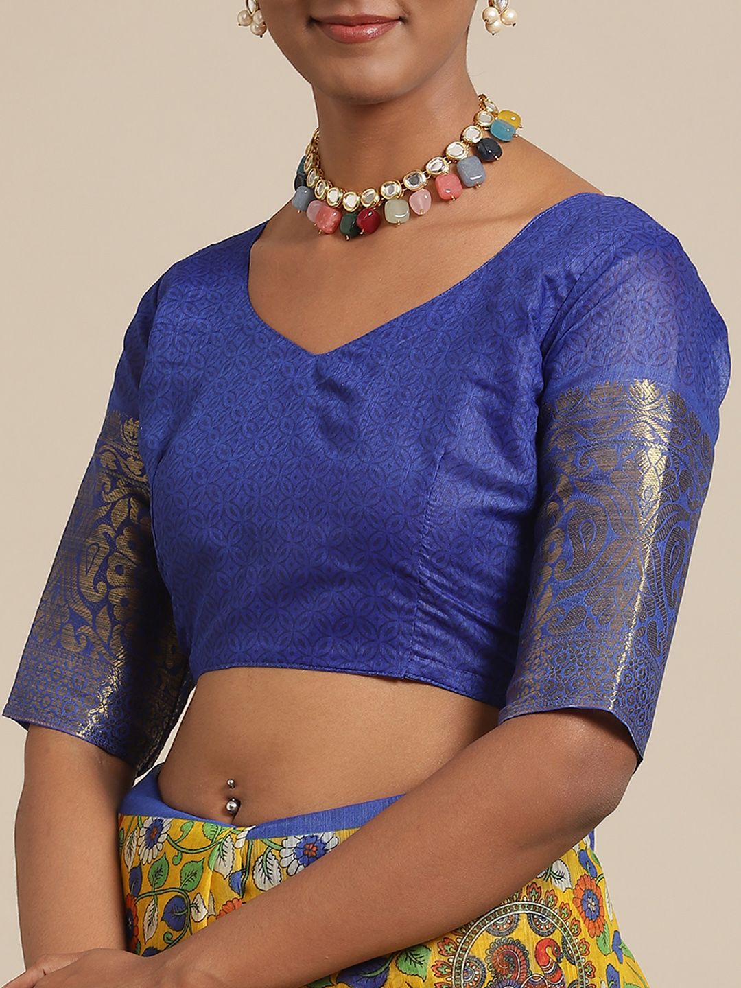 Saree mall Yellow & Blue Floral Sarees