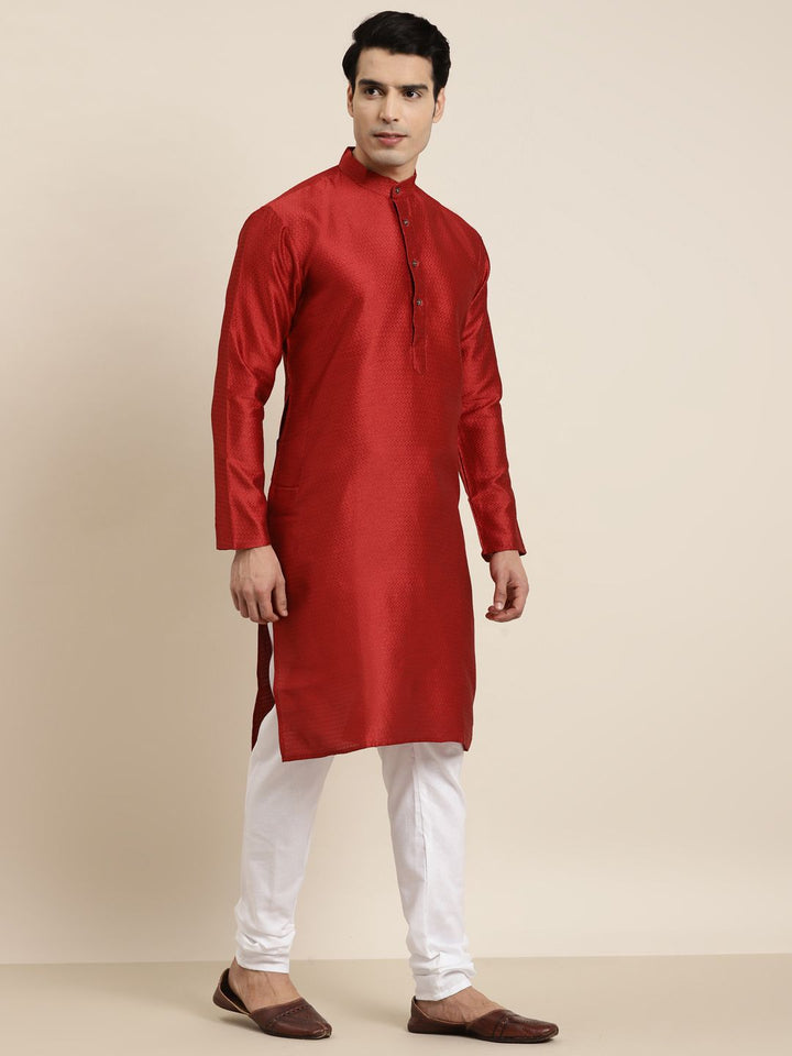 SOJANYA Men Red Self-Design Straight Kurta
