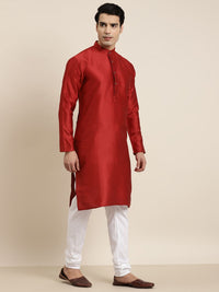 SOJANYA Men Red Self-Design Straight Kurta
