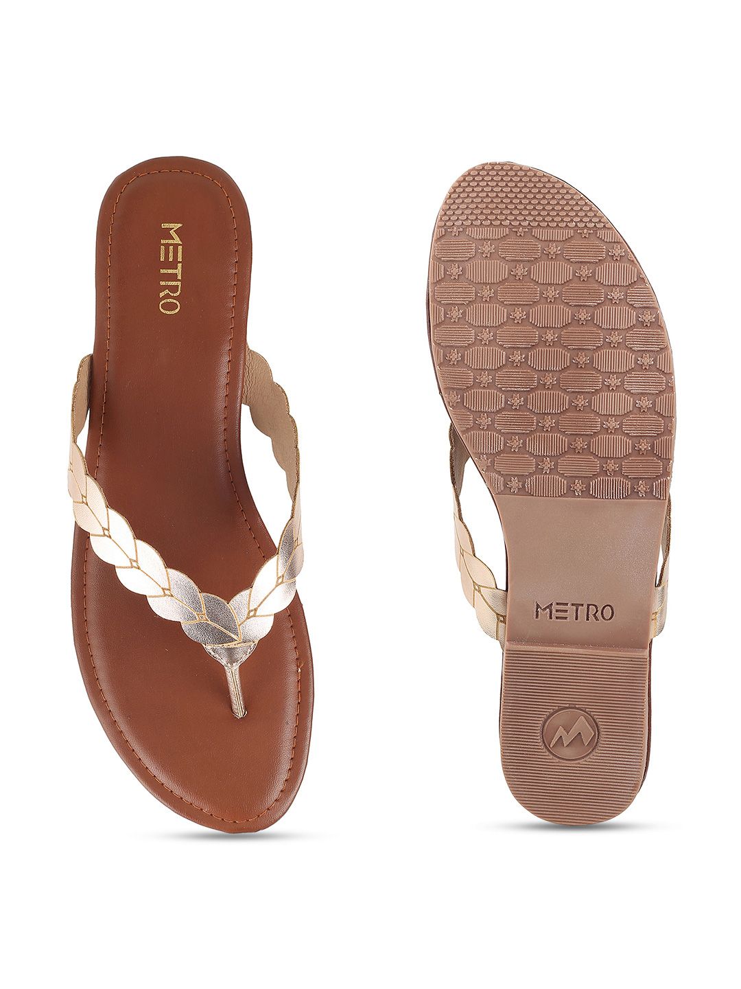Metro Women Gold-Toned Solid Open Toe Flats