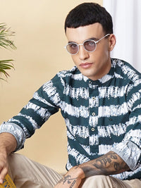 The Indian Garage Co Men Teal Blue Printed Casual Cotton Shirt