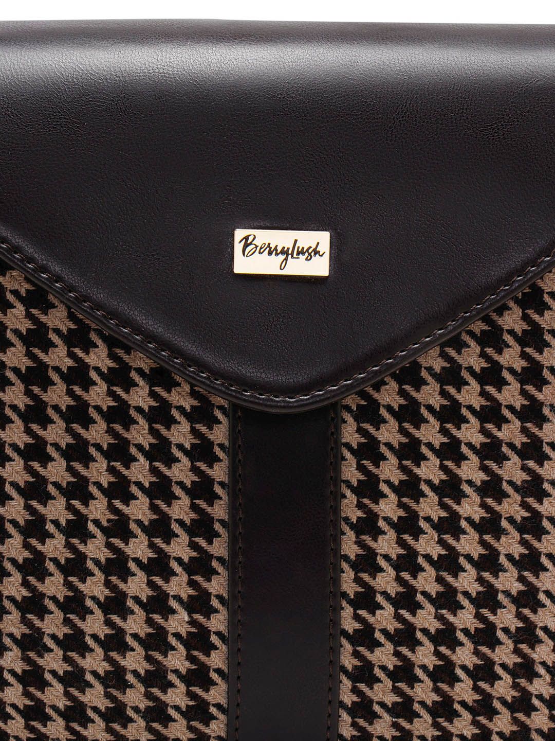 Berrylush Brown Geometric Self Design Structured Sling Bag