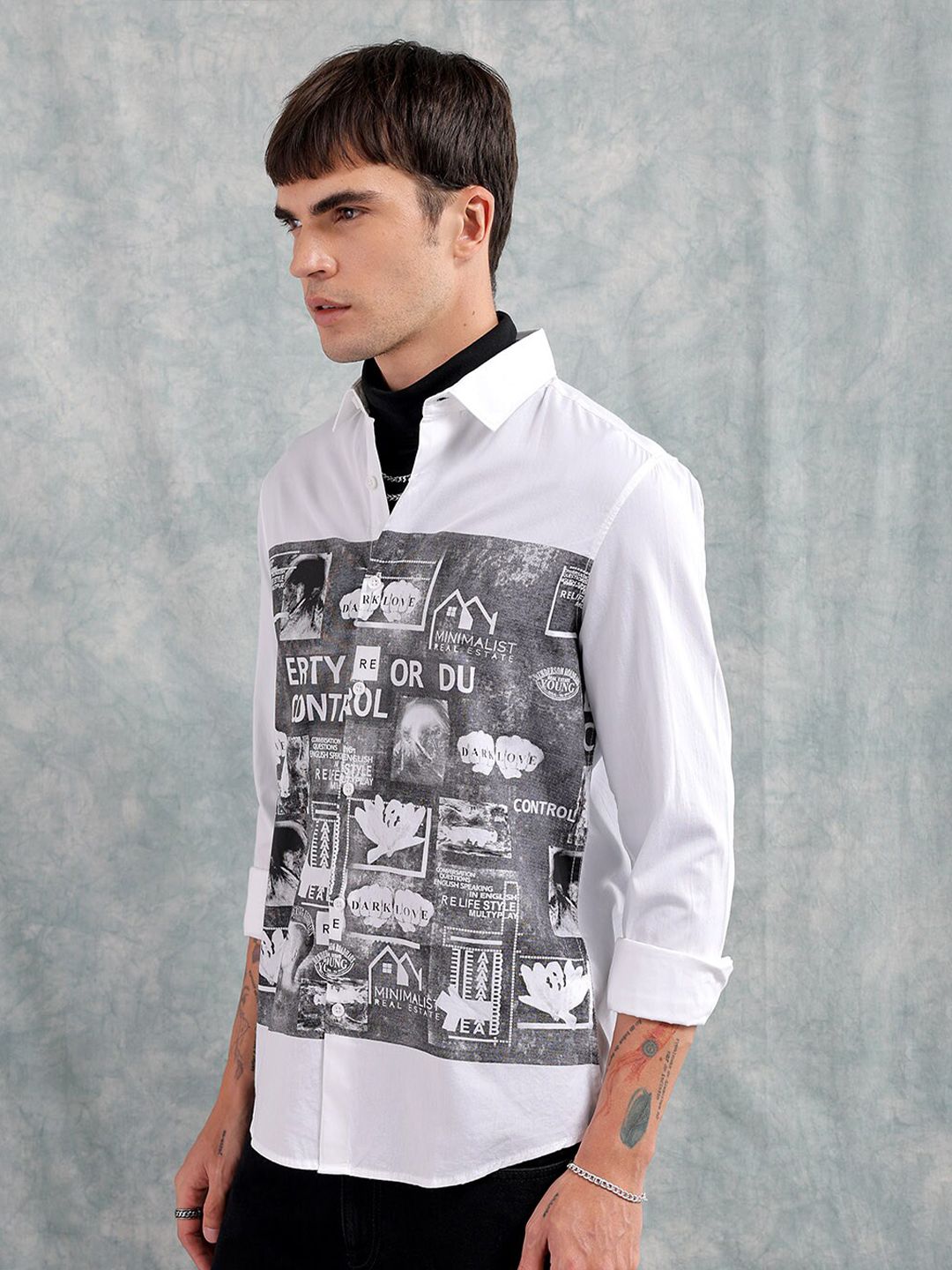 The Indian Garage Co Slim Fit Graphic Printed Pure Cotton Casual Shirt