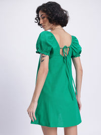 DressBerry Casual Essentials Puff Sleeve Tie-Up Back A-Line Mini Dress