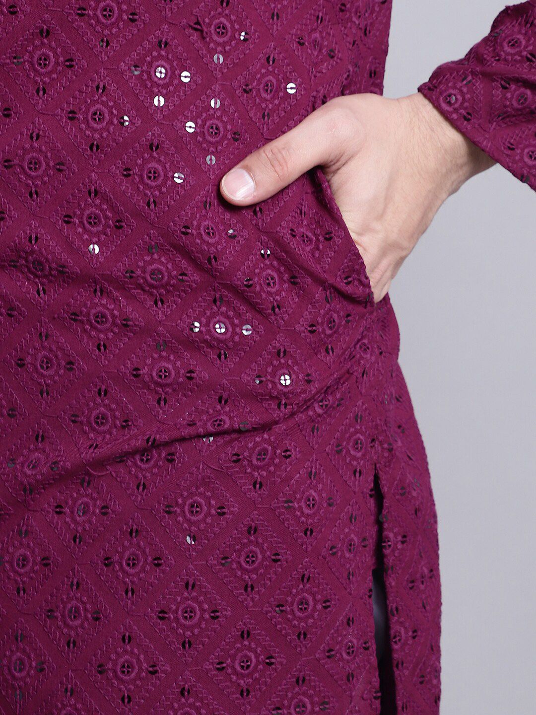 SOJANYA Motif Etnik Kolar Bersulam Berlabuci Kapas Tulen Kurta