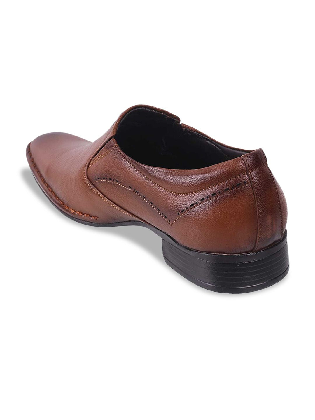 Mochi Men Brown Solid Leather Formal Slip-Ons