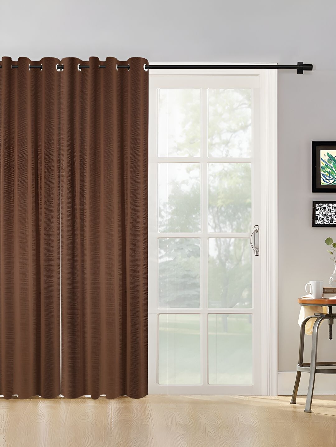 HOSTA HOMES Brown Abstract Black Out Door Curtain