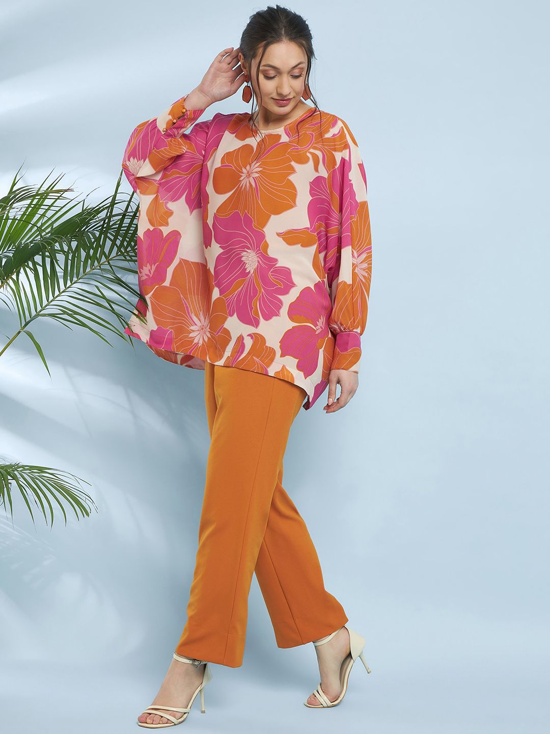 Antheaa Floral Printed Loose Fit Top With Trousers