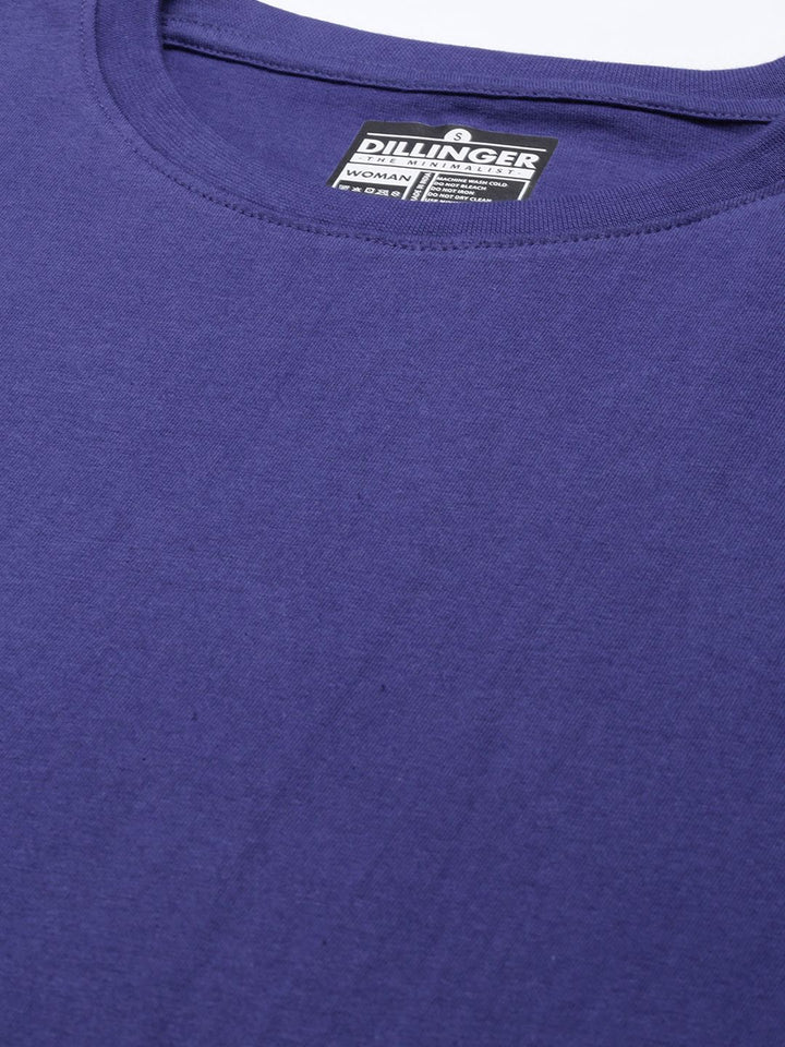 DILLINGER Women Navy Blue Solid Pure Cotton Oversized T-shirt