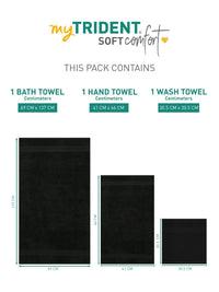 MYTRIDENT Black 3 Pieces Pure Cotton 500 GSM Towel Set