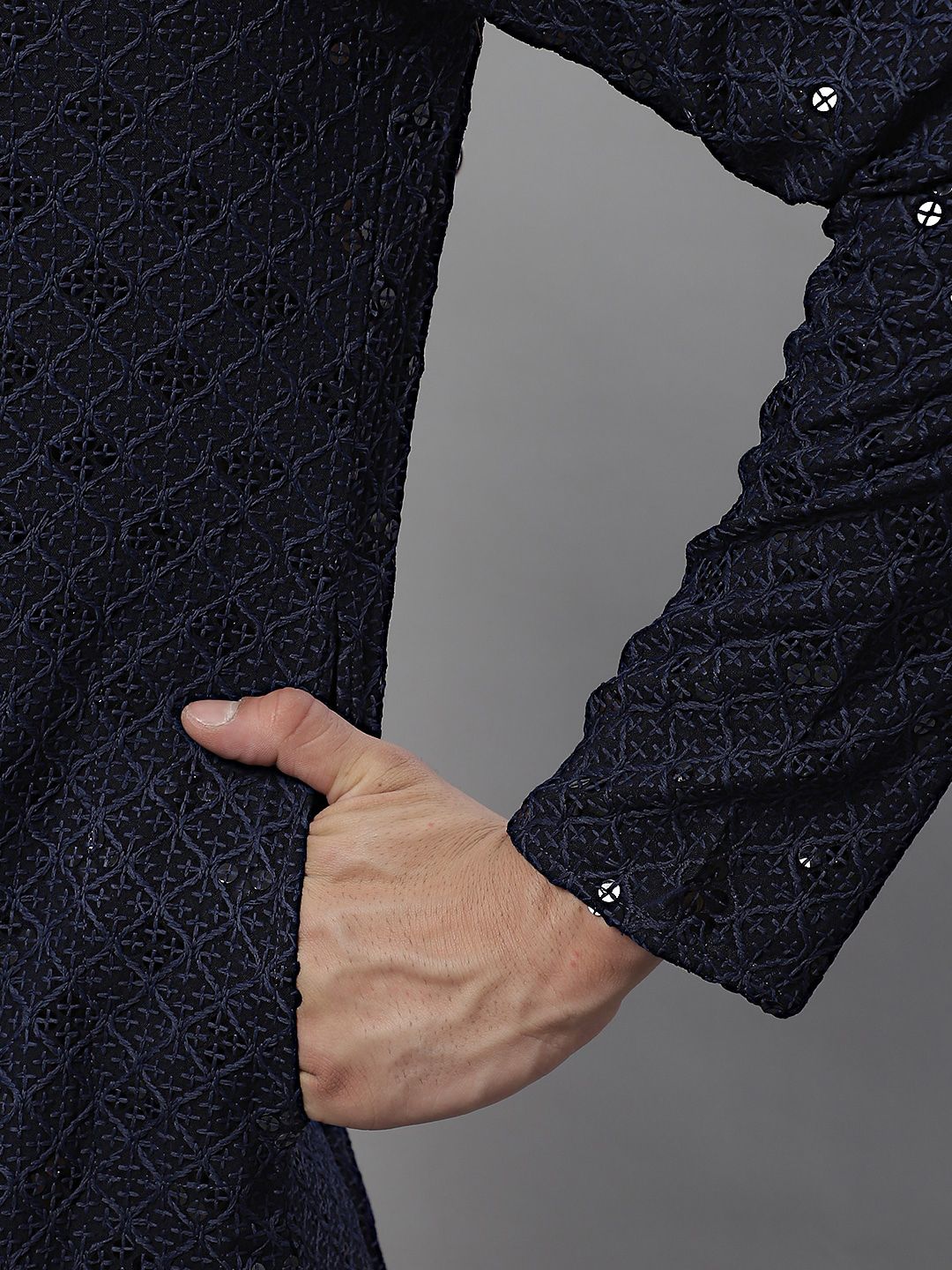 Jompers Geometric Chikankari Embroidered Kurta With Pyjamas
