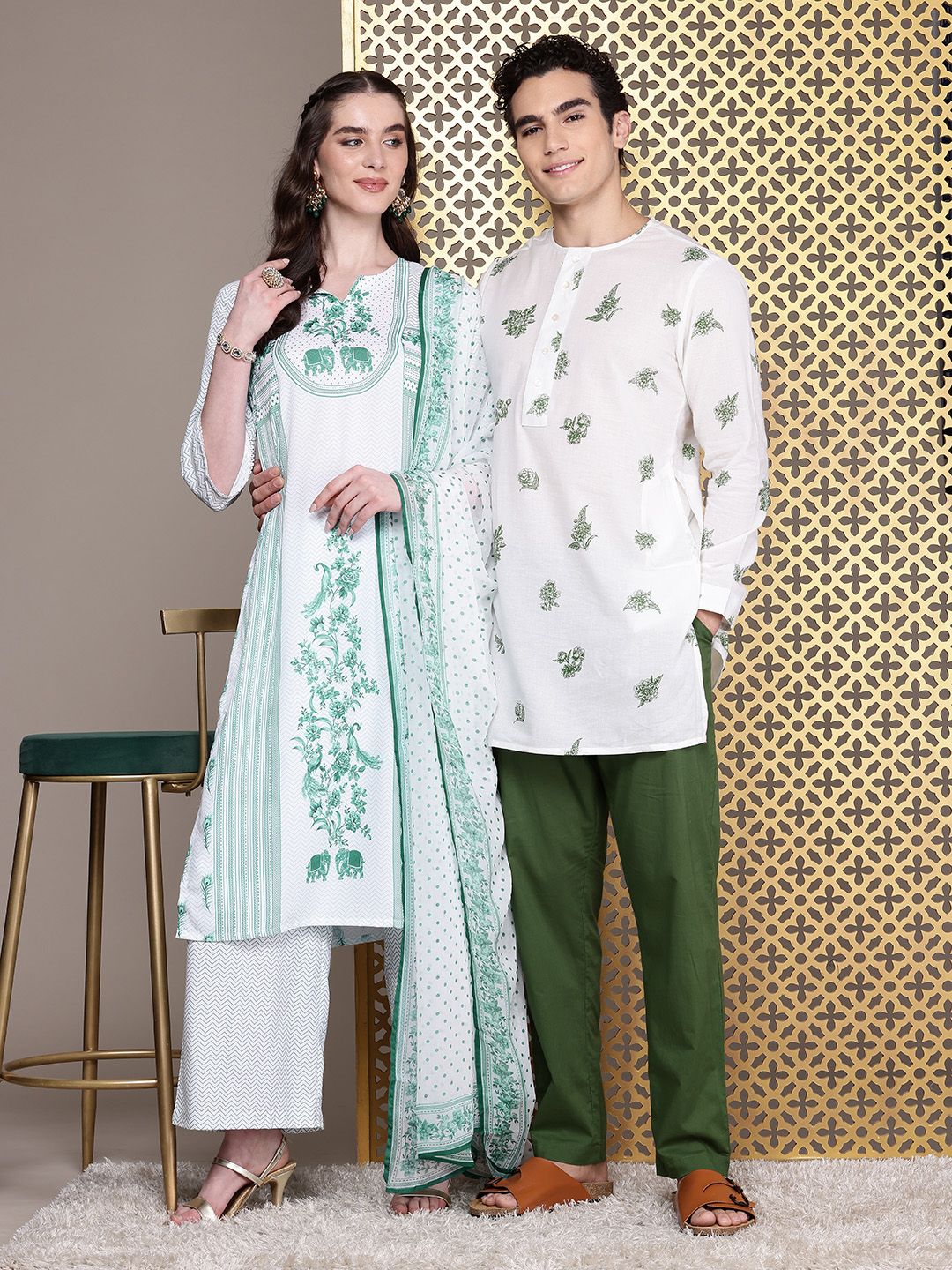 House of Pataudi Women Jashn Ethnic Motifs Printed Kurta with Palazzos & Dupatta