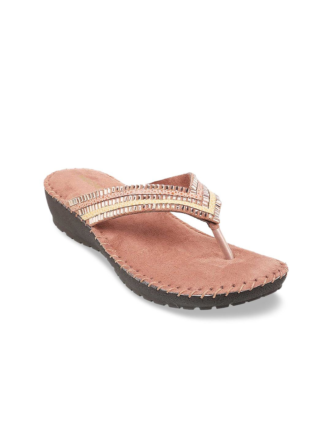 Mochi Women Mauve Embellished Open Toe Flats