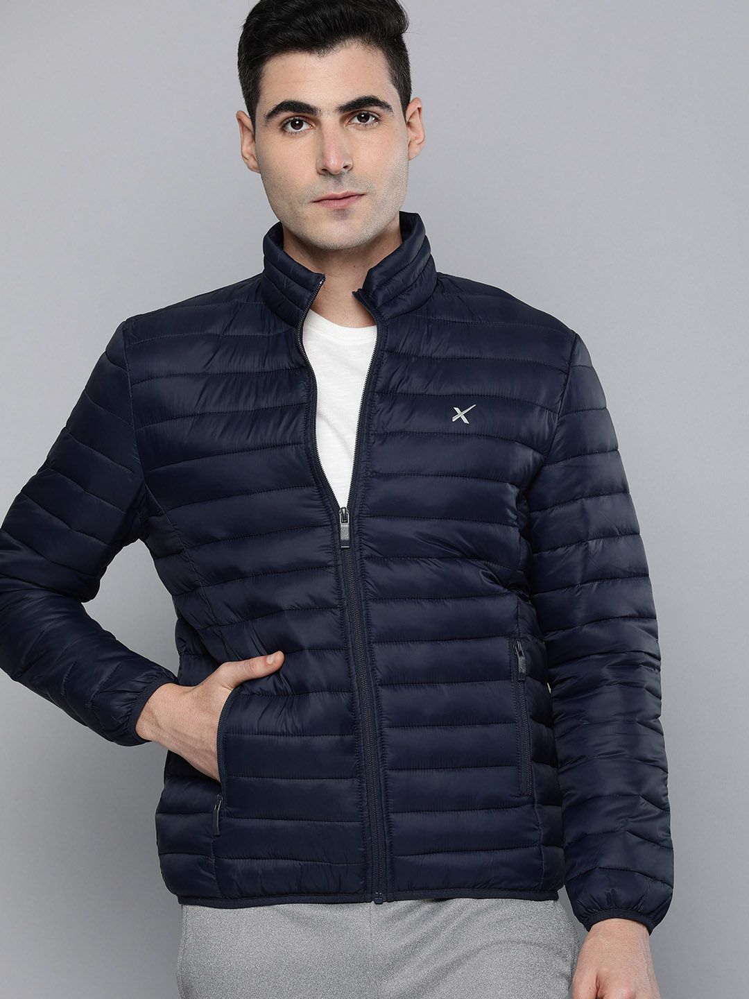 HRX by Hrithik Roshan Men Navy Blue Solid Padded Jacket