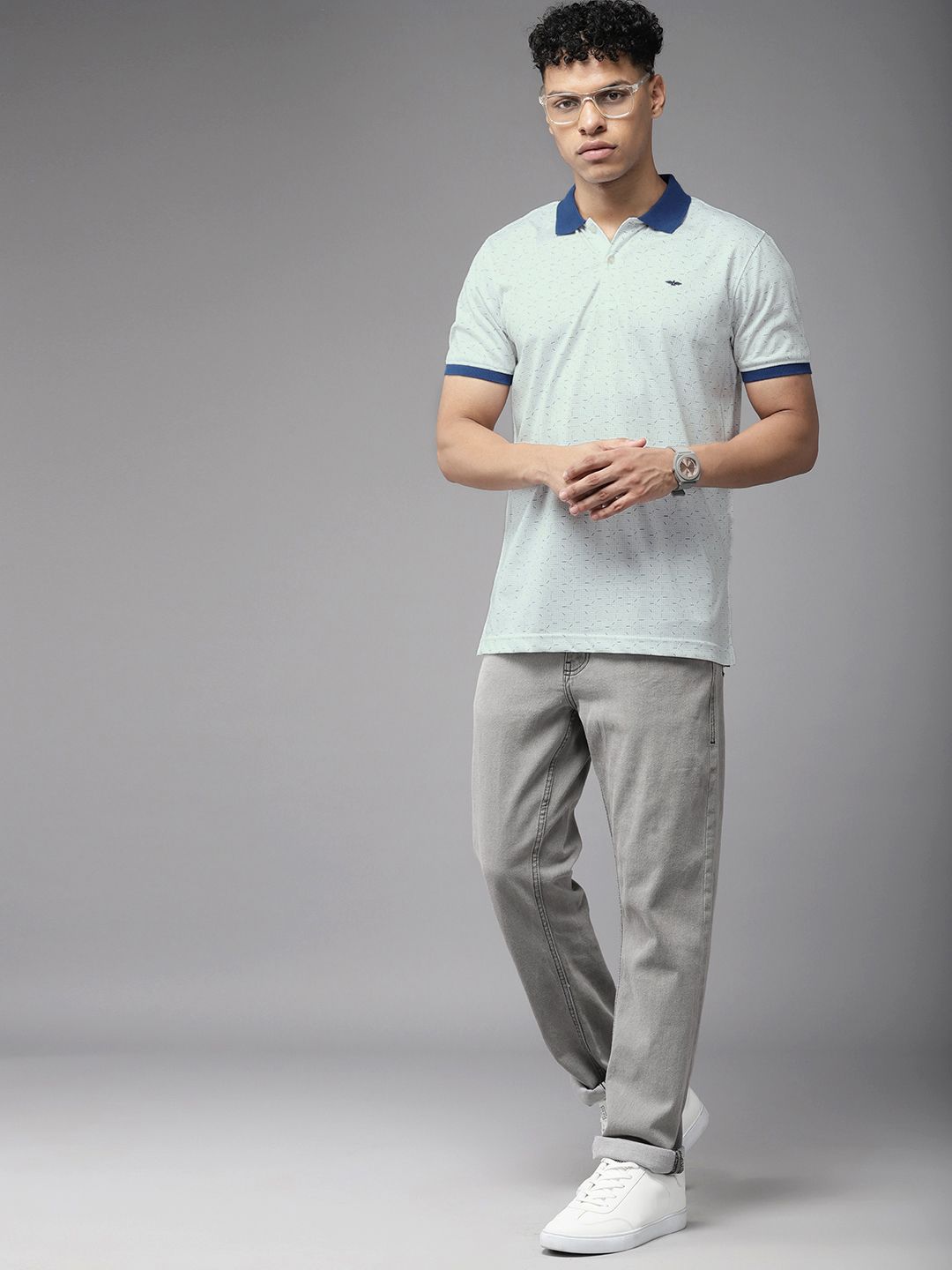 Park Avenue Men Geometric Print Polo Collar Slim Fit T-shirt