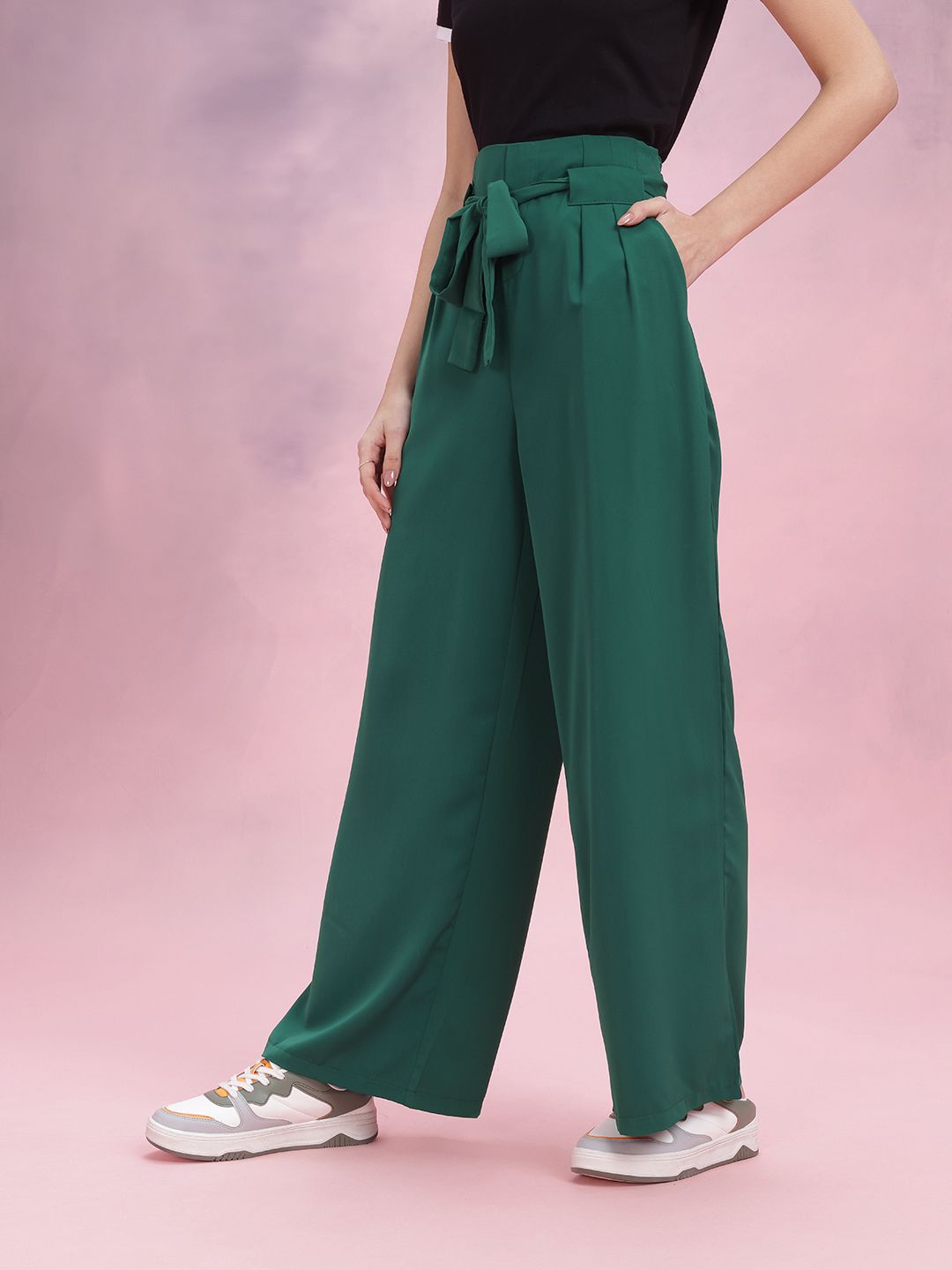 DressBerry Women High-Rise Pleated Trousers  Comes With a Belt