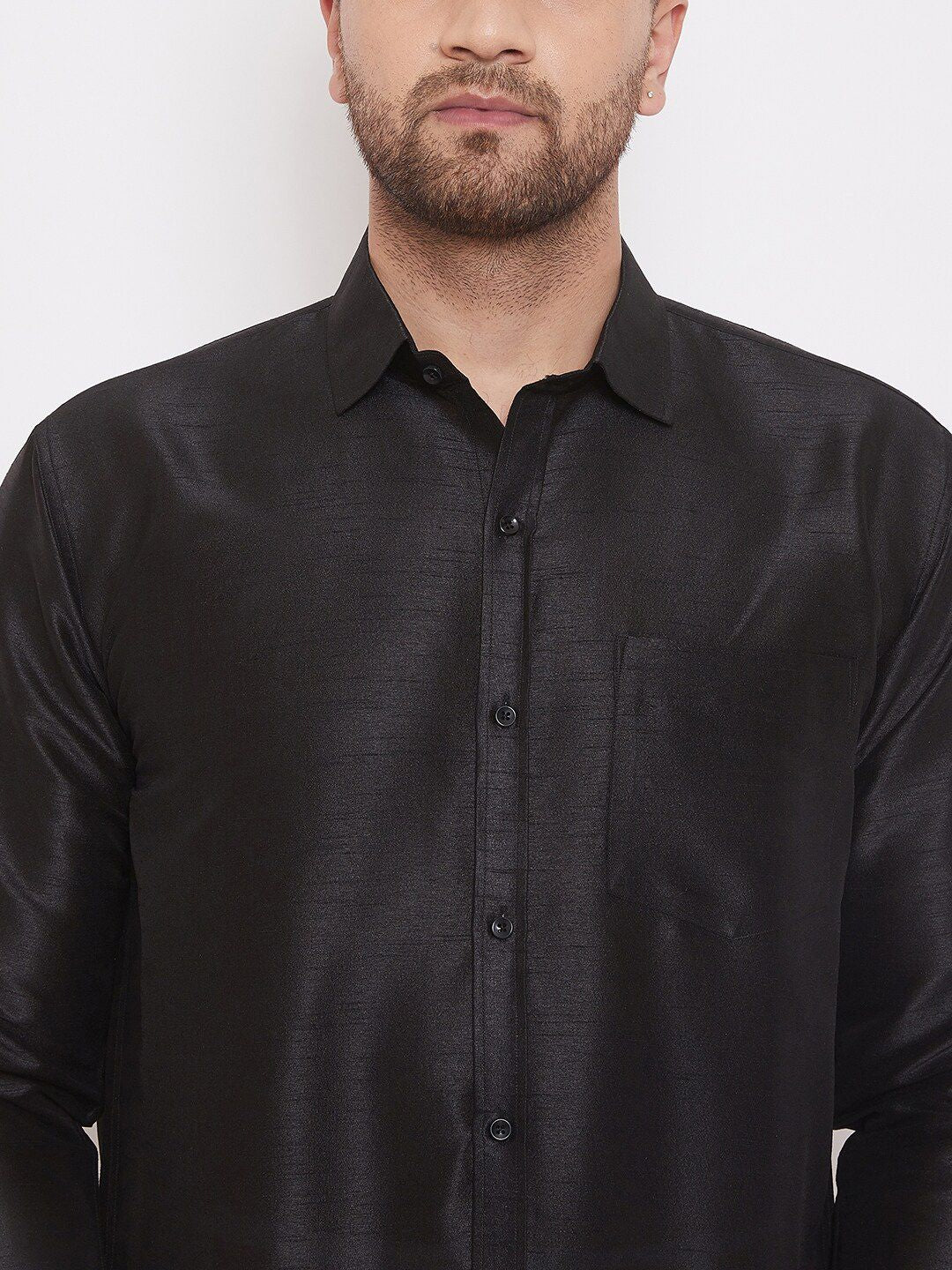 VASTRAMAY Men Black Regular Fit Solid Ethnic Shirt