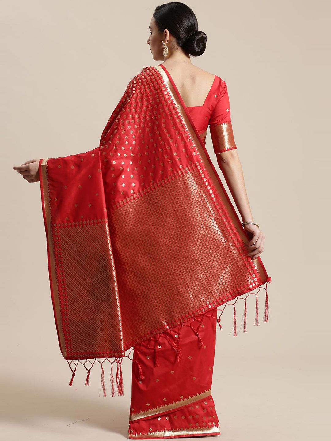 Saree mall Red & Gold-Toned Woven Design Silk Blend Sarees