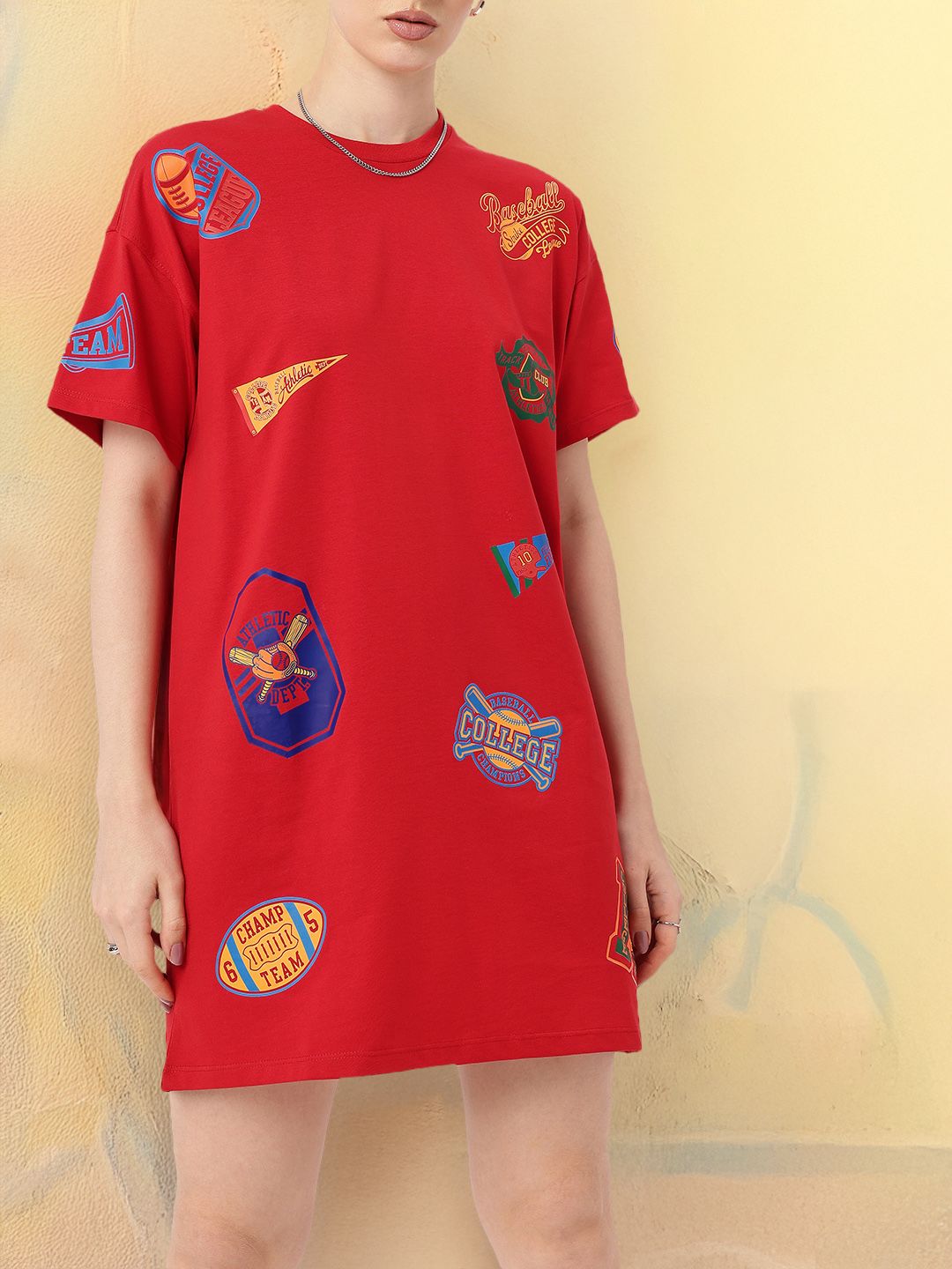 DressBerry Collegiate Vibe Printed Relaxed T-shirt Mini Dress