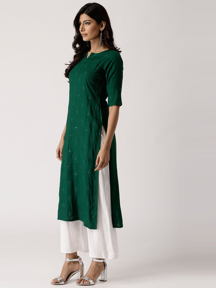 Libas Women Green Embroidered Straight Kurta