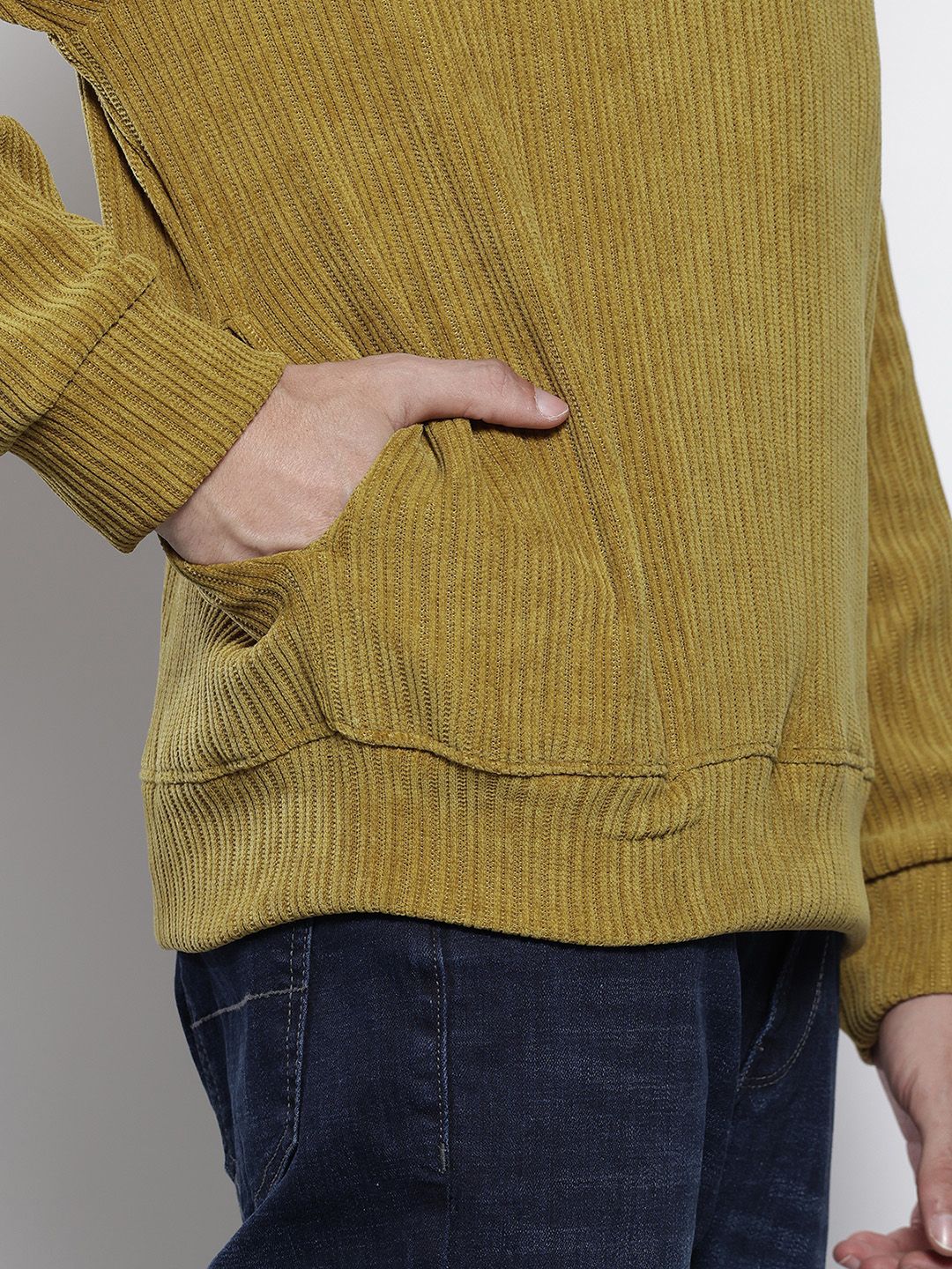 The Indian Garage Co Self Striped Stand Collar Corduroy Relaxed Fit Sweatshirt