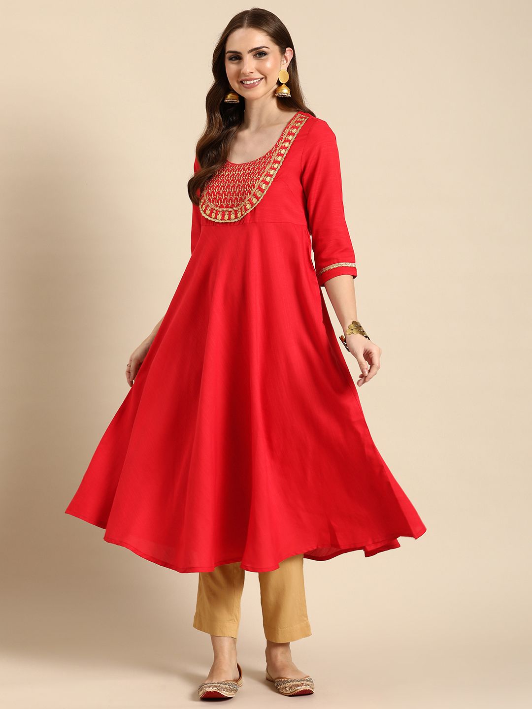Anouk Ethnic Motifs Yoke Design Zari Work Kurta