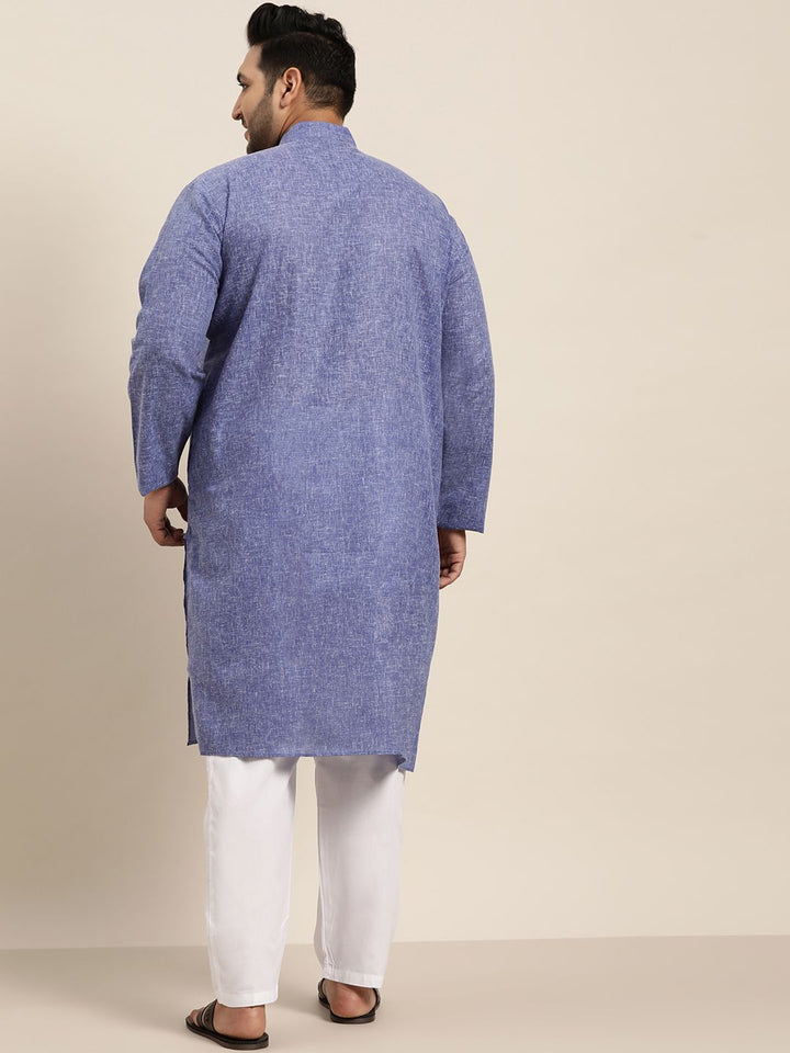 SOJANYA PLUS Lelaki Blue Woven-Design Kurta Lurus Dobby