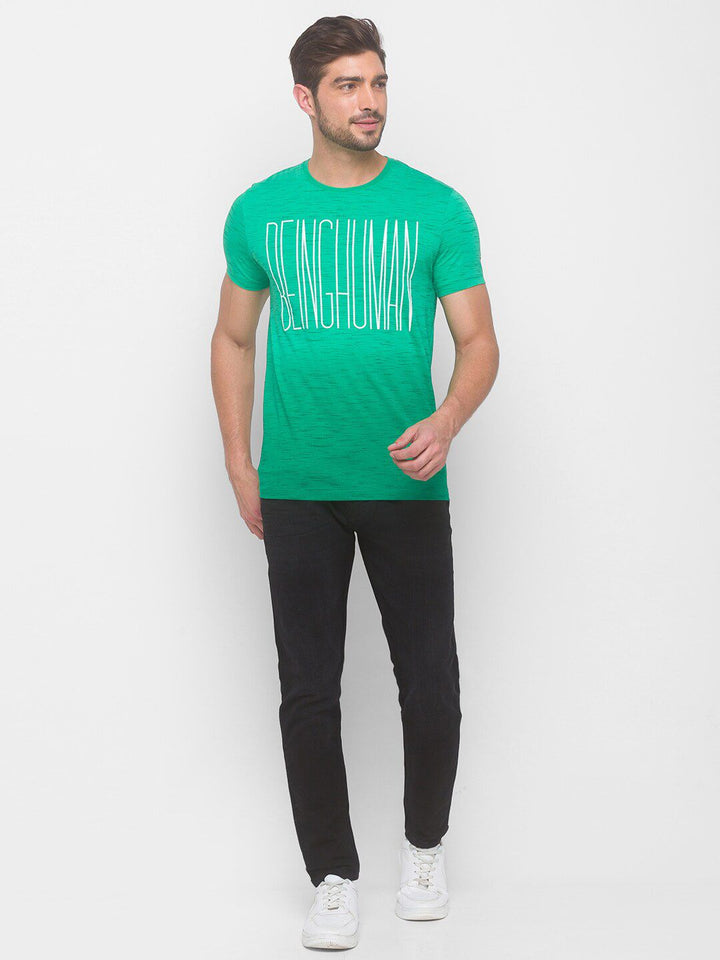 Being Human Men Green Typography Printed Slim Fit Cotton T-shirt