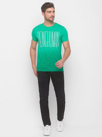 Being Human Men Green Typography Printed Slim Fit Cotton T-shirt