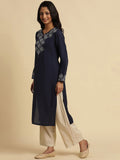 W Geometric Yoke Design Regular Sleeves Mirror Work Kurta