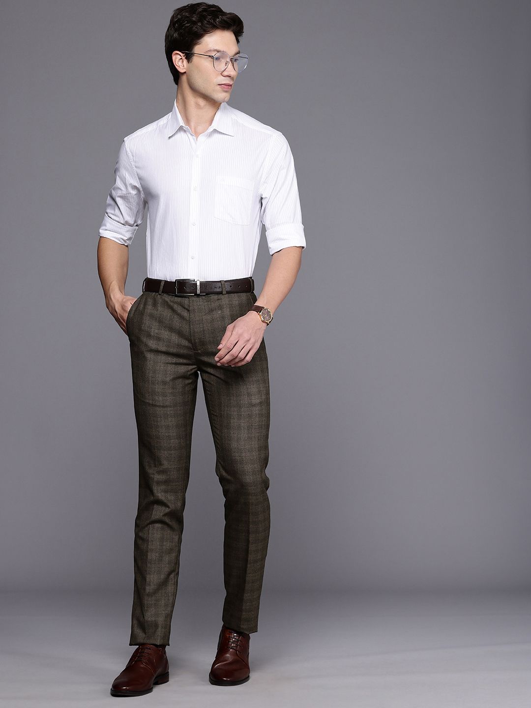 Raymond Men Checked Slim Fit Formal Trousers