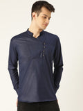 SOJANYA Lelaki Navy Blue Solid Straight Short Kurta