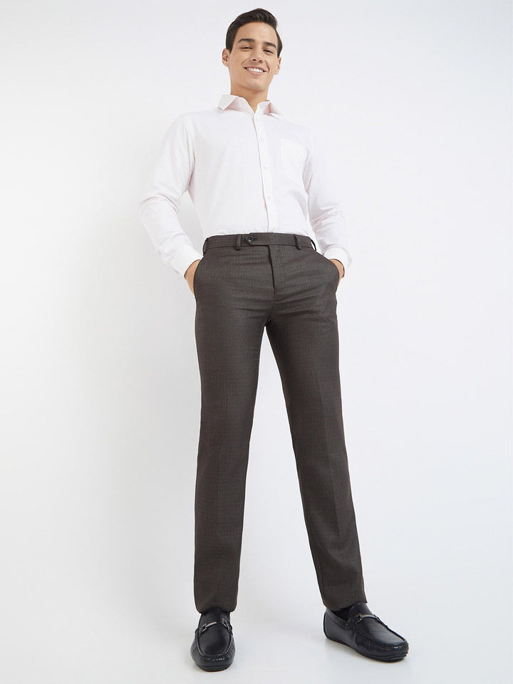 Raymond Men Checked Slim Fit Mid-Rise Formal Trousers