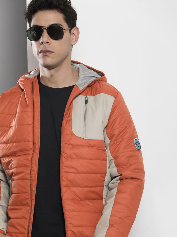 The Indian Garage Co Men Colourblock Hooded Slim Fit Puffer Jacket