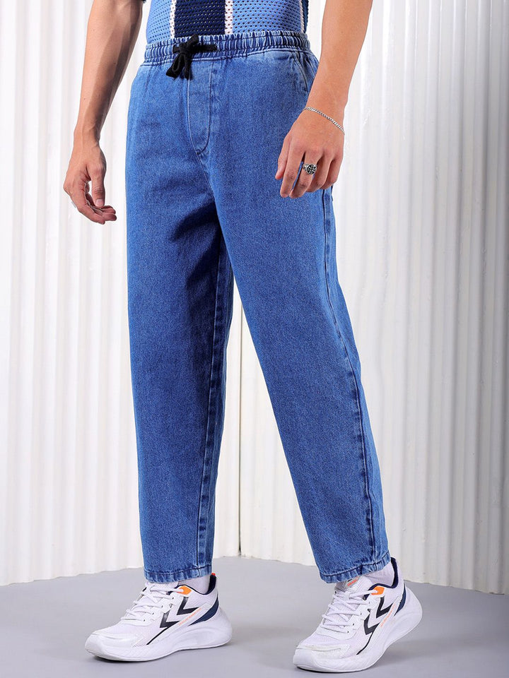 The Indian Garage Co Men Baggy Fit Cotton Elasticated Waist Jeans