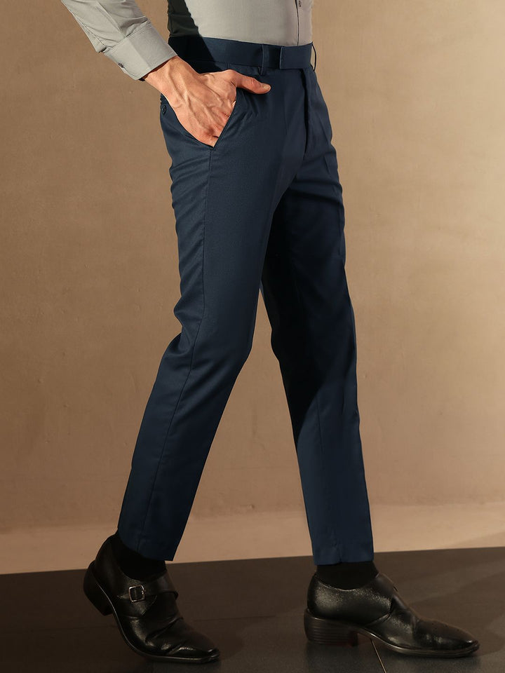 DENNISON Men Navy Blue Tapered Fit Trousers
